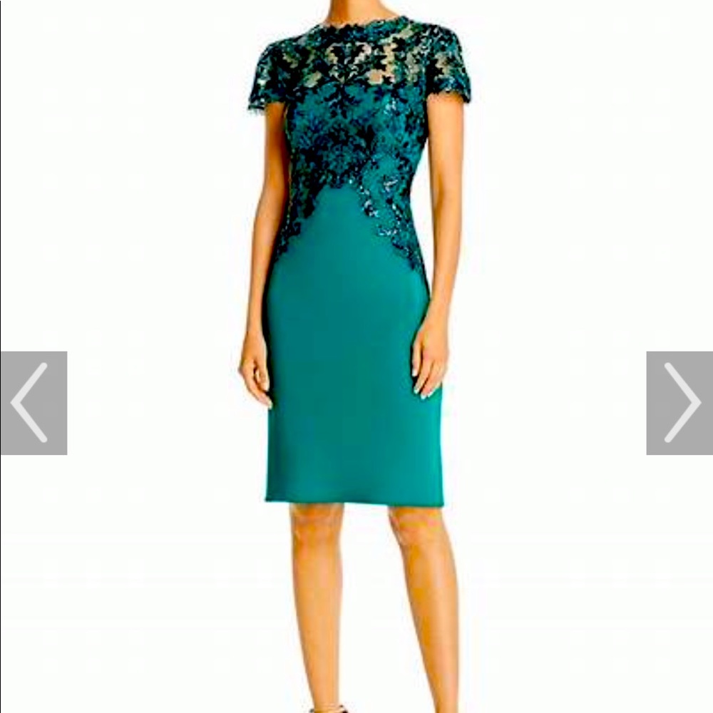 Tadashi Shoji Sequined Lace Illusion Dress